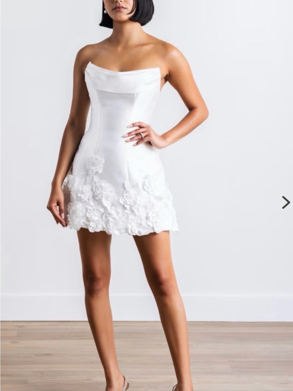 Watters White Strapless Floral-Appliqué Mini Dress-Worn Once